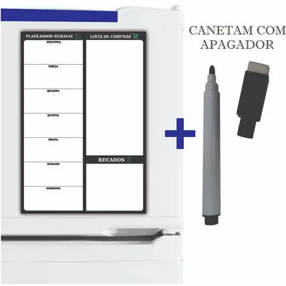 Imã de Geladeira Planner Semanal com Caneta com Apagador na Ponta