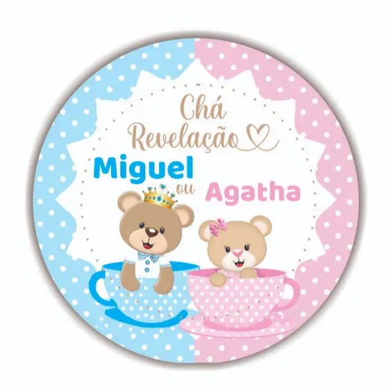 Chá Revelação Adesivo Personalizado com nomes - Azul e Rosa  Ursinho