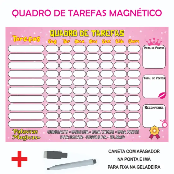 Quadro de Rotina Infantil com Imã Quadro de tarefas diárias  Infantil Incentivo Princesa