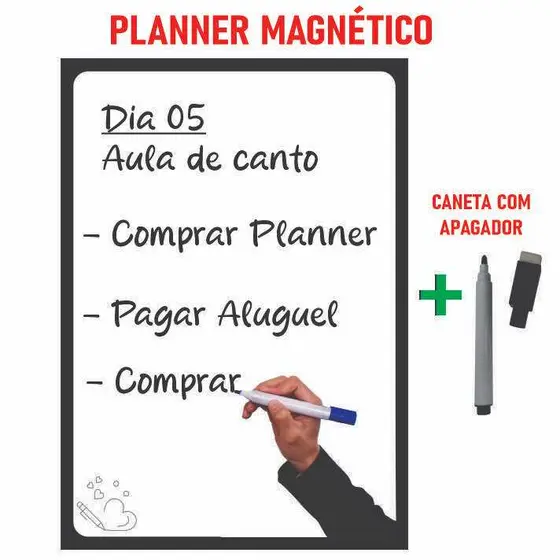 Imã de Geladeira Planner Semanal com Caneta Escreve Apaga