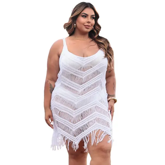 Saída de Praia Plus Size Franja Verão Piscina Banho Regulavel
