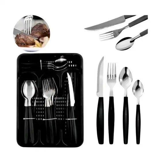 Jogo de Talheres 25 Peças Inox e Porta Talheres Organizador