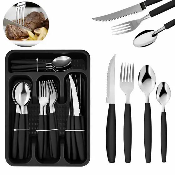 Jogo De Talheres 25 Peças Inox Faqueiro Com Porta Talheres Garfos Colheres E Facas