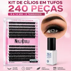 Kit 240 Peças de Cílios em Tufos 9 a 14 mm com 6 Tamanhos com Cola Profissional