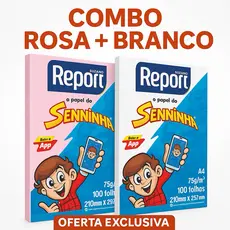 Combo 2 Pacotes Papel Sulfite Senninha A4 75g/m² – 100 folhas (Branco + Rosa)