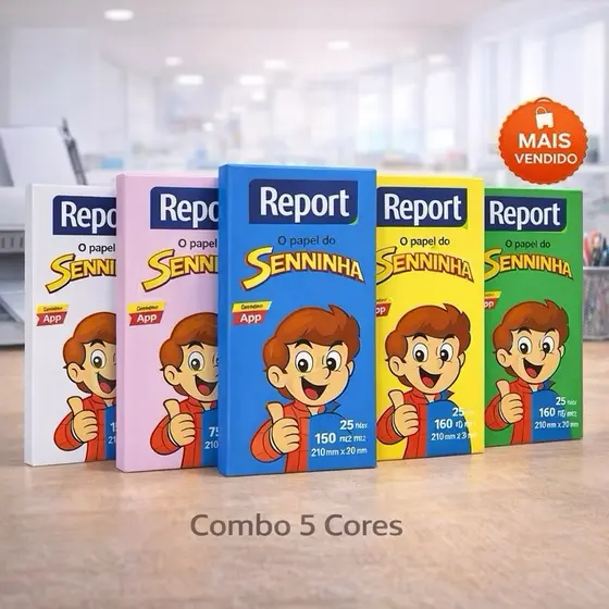 Combo Papel Sulfite Colorido Senninha | 5 Pacotes de 100 Folhas | Oferta Volta às aulas.