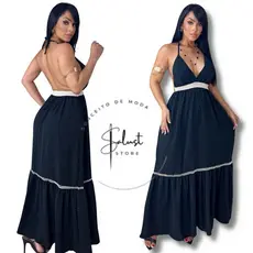 Vestido Longo Com Detalhe Lindo Elástico Rústico Trabalhado Vestido de Festa Longo Vestido Elegante