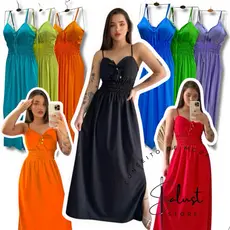 Vestido Longo de Alcinha Com Lastex Vestido Fresquinho Dia a Dia Vestido Chique Estiloso Moda Evangélica