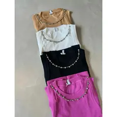 Regata Canelada Feminina Com Detalhe em Pedraria Bordada à Mão TShirt Bordada com Strass