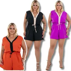 Macaquinho Moda Maior Macacão Plus Size Lindo Confortável Fresco Composê Macacão Bicolor Verão