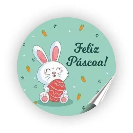 Adesivos Redondos 4cm Feliz Páscoa 140un para embalagens, caixas, presentes, decoração, ovo de páscoa, bolos, biscoitos