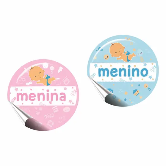 Adesivos Personalizados Chá Revelação Menino Azul Menina Rosa Kit Com 70 unidades (35un MENINO E 35un MENINA)