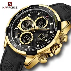 Relógios NAVIFORCE Men Dual Display Quartz Watch Analog+Digital Waterproof Full Stainless Steel Strap