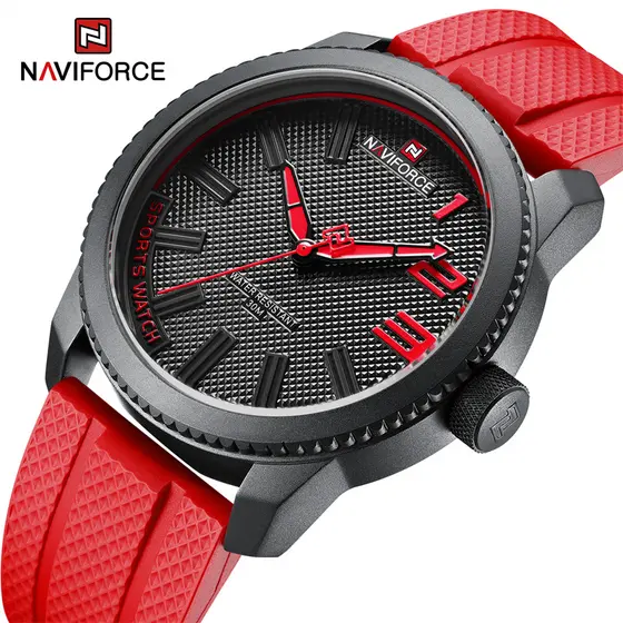 NAVIFORCE 9202T Relógios De Pulso Masculinos Simples Casual Silicone Vermelho De Quartzo À Prova D'água Relógio Marca De Moda
