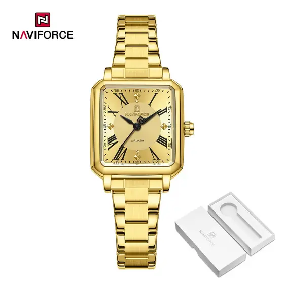 NAVIFORCE 5065 Relógio Quadrado De Alumínio Com Botão Duplo Feminino