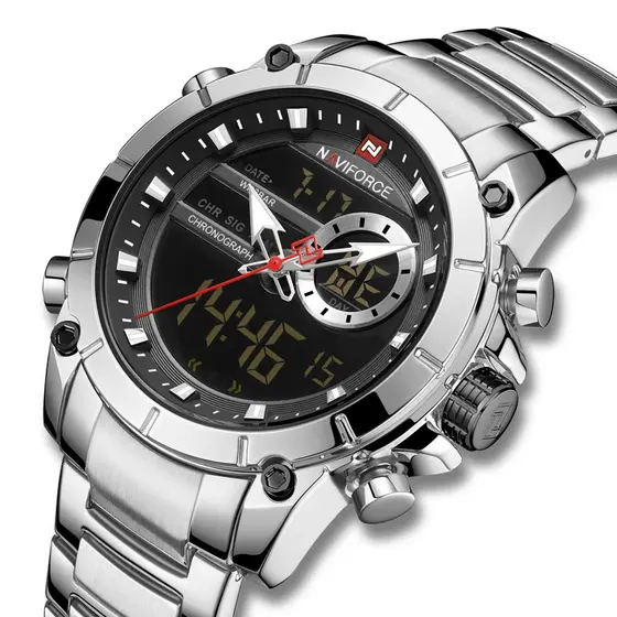 Naviforce Moda Esporte Chronograph Quartz Men Watch Strap Aço À Prova D 'Água Dupla Afixação Relógio Masculino