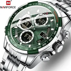 NAVIFORCE 9197 Relógio Militar Esportivo De Pulso Ouro Quartzo Aço À Prova D'água Relógios Masculinos Com Mostrador Duplo