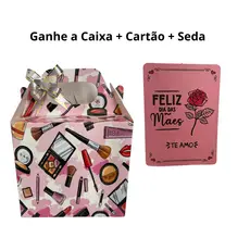 Kit 4 itens Presente Maquiagem Dia Das Mães Com Caixa Maleta + Cartão + Papel De Seda + Laço