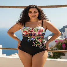 Maiô Inteiro Plus Size Floral Feminino 44-50 Modelador Verão Moda Praia Multicor Estampa Lateral