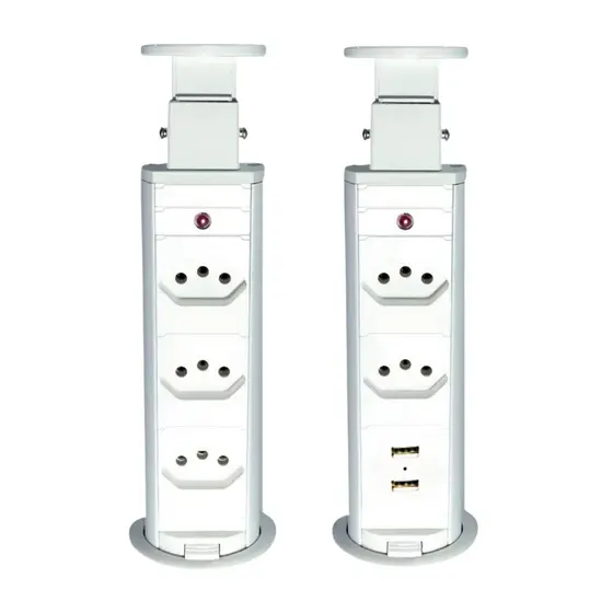 Kit Torre Tomada Multiplug 2 Tomadas 2 USB e Torre Tomada 3 Tomadas Bivolt