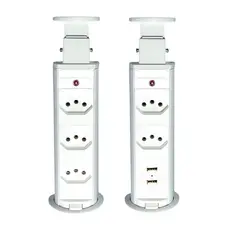 Kit Torre Tomada Multiplug 2 Tomadas 2 USB e Torre Tomada 3 Tomadas Bivolt