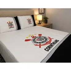 Jogo de Cama Casal Pintado com Fronhas Lençol Colcha de Barra Futebol Brasileiro Corin