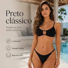 Biquíni Feminino Canelado Asa Delta Fio Dental com Bojo Removível P ao GG Cores Sortidas Praia Verão