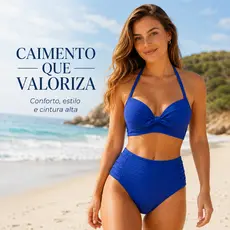 Biquíni Hot Pant Cintura Alta Feminino Franzido Laço Frontal Poliamida P ao G Cores Sortidas Verão