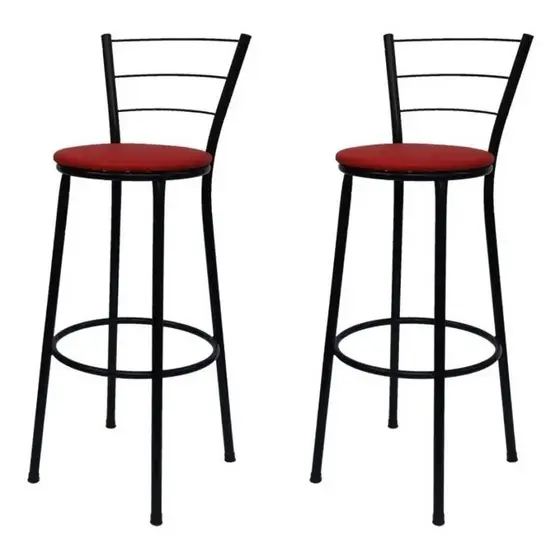 Kit Com 2 Bancos Alto Com Encosto P/ Bistro Bar Cozinha Pintura Preta*