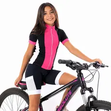 Kit Ciclismo Infantil Feminino Camisa Bermuda Bike MTB Forro UV Bolso
