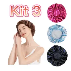 Kit 3 unidades Touca de Cetim Antifrizz TAM unico cor aleatoria