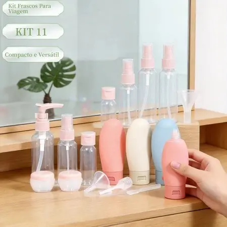 Kit 11 Frascos Porta Shampoo/ Cremes/ Plastico Para Viagem