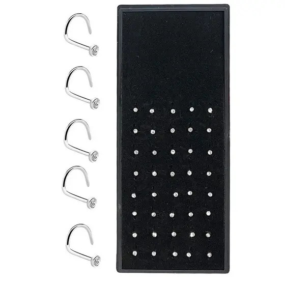 40 Piercing De Nariz Nostril Aço Com Pedra De Strass - Incolor