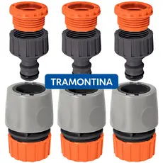 Kit 3 Engate Rápido + 3 Adaptador Rosca 3/4 x 1/2 Mangueira Torneira Tramontina