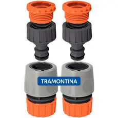 Kit 2 Engate Rápido + 2 Adaptador Rosca 3/4 x 1/2 Mangueira Torneira Tramontina