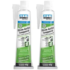 Kit 2 Silicone Acético Transparente Vedação Sela Pia Box Banheiro Porta Janela Bisnaga 50g Tekbond