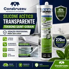 Silicone Acético TekBond Transparente Vedação Selante Construção 270ml/256g