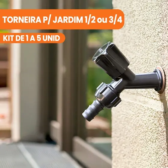 Torneira de Jardim com Bico para Mangueira preta 1/2'' e Rosca 3/4''