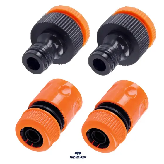 Kit 2 Adaptadores Torneira + 2 Engates Rápidos Linha Premium Para Mangueiras e Lavadoras