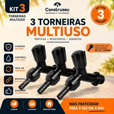 Kit  3 Torneira de Jardim com Bico para Mangueira preta 1/2'' e Rosca 3/4''