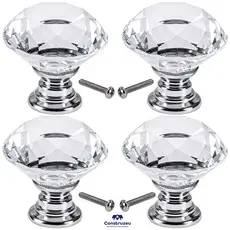 Kit 4 Puxador de Cristal 30mm Cromado Para Gaveta Armário Moveis Banheiro