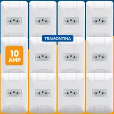Kit 12 Unidades Tomada 4X2 10A 250v Branca Simples Placa Eletrica Aria - Tramontina