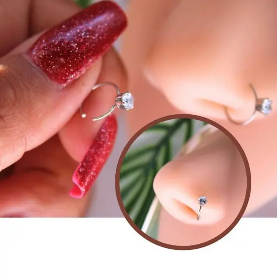 Piercing Argola Com Stras Para Nariz/Cor Prata/Dourado Solitário 1 Unidade