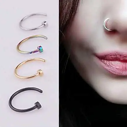 Kit 4 Anel De Nariz Argola Septo Anéis De Aço Inoxidável Nariz Piercing Falso Piercing