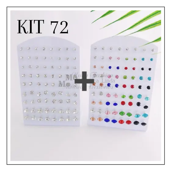 Kit Com 72 Pares de Brincos Ponto de Luz / Tamanho em ordem Crescente