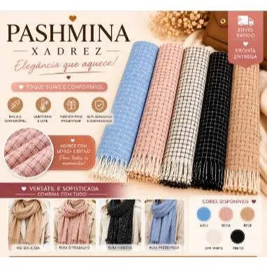 Cachecol Xadrez Feminino Lenço Pashimina Echarpe Unissex Para Frio Inverno