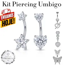 Piercing de Umbigo Estrela ou Coração Aço e Pedra em Zircônia Brilhante Envio Imediato