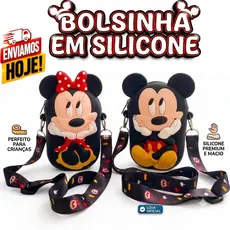 Bolsinha silicone minnie ou mickey infantil com alça transversal ajustável