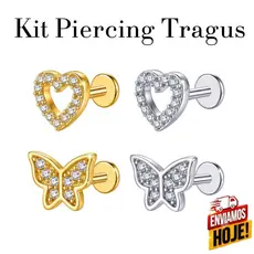 Piercing Tragus Aço Inox com Zircônia Helix Flat Conch Lóbulo Labret Feminino Masculino Alta Qualidade Premium