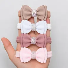 Faixinhas de bebê RN Nude rosa delicadas com strass brilho laço menina